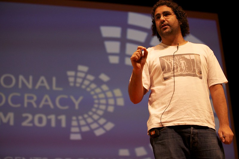 Alaa Abd el Fattah speaking at a Conference in 2011.