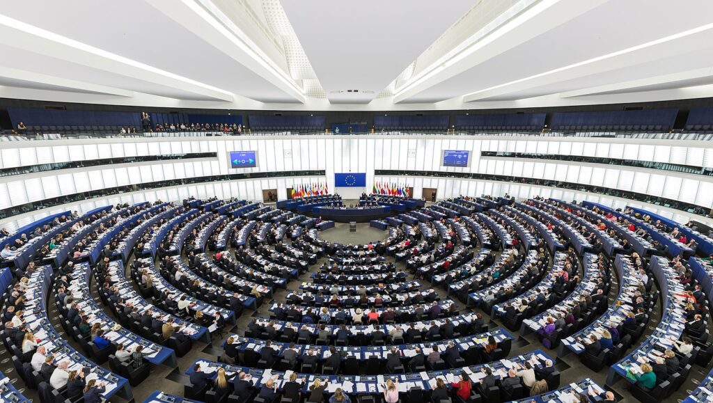The Hemicycle of the European Parliament in Strasbourg during a plenary session in 2014.