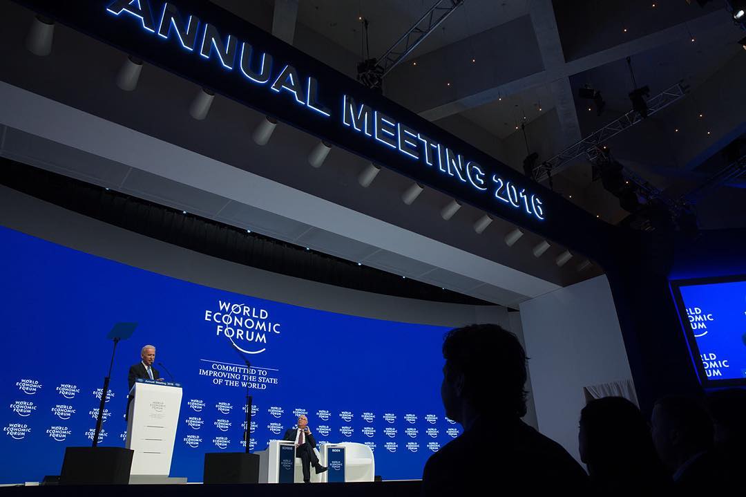 The 2016 Annual Meeting of the World Economic Forum, with Joe Biden on stage with Klaus Schwab.