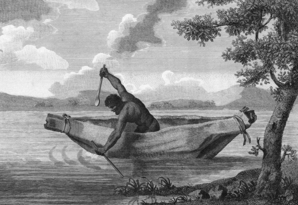 Pemulwuy in a canoe.